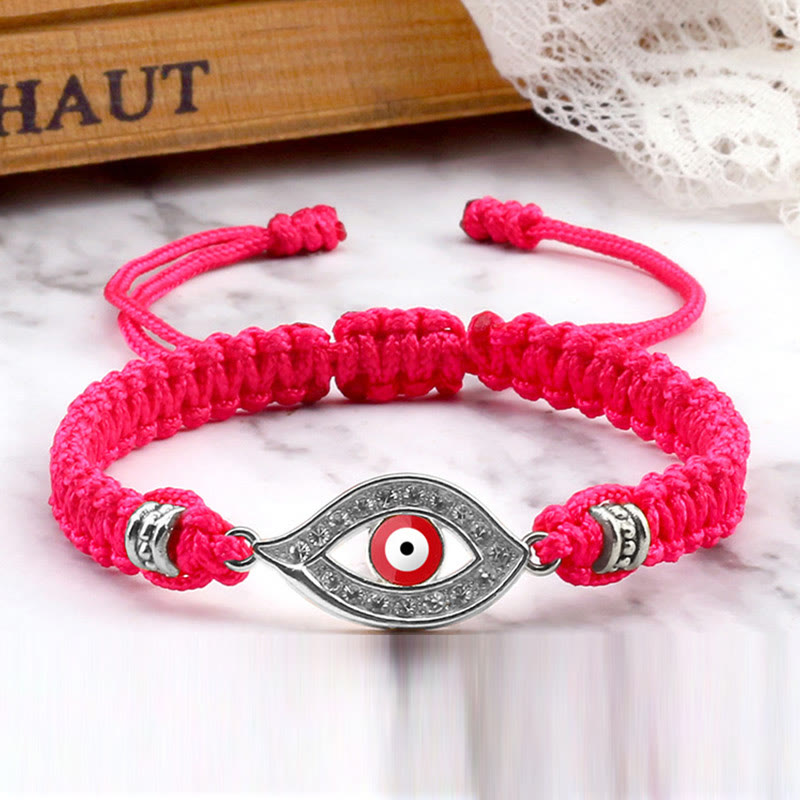 Buddha Stones Evil Eye Keep Away Evil Spirits String Bracelet - Rose Red&Red Evil Eye - Silver Border - image 58