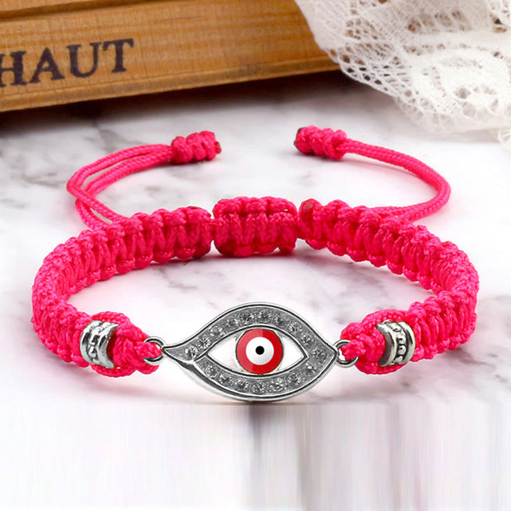 Buddha Stones Evil Eye Keep Away Evil Spirits String Bracelet - Rose Red&Red Evil Eye - Silver Border - image 58