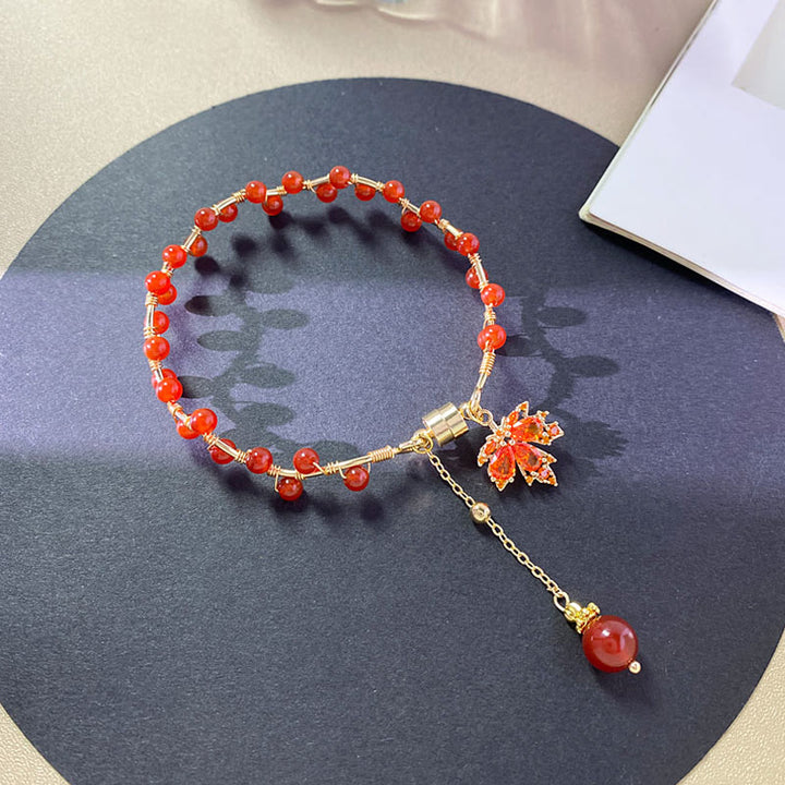 Buddha Stones Red Maple Leaf Luck Charm Bracelet - image 4