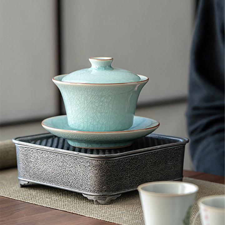 Buddha Stones Retro Green Ice Glaze Ceramic Gaiwan Sancai Teacup Kung Fu Tea Cup And Saucer With Lid - image 6