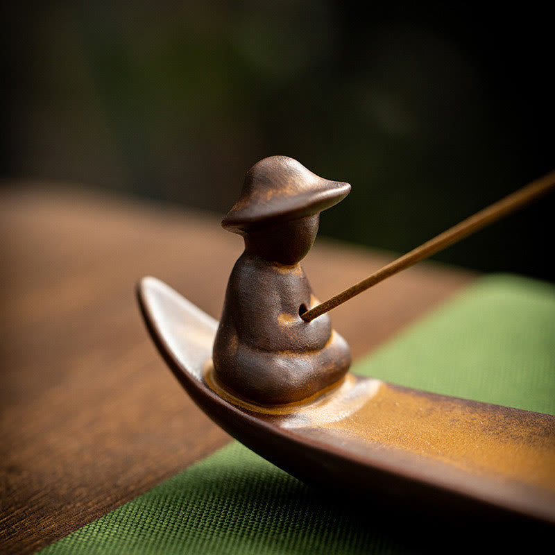 Buddha Stones A Lonely Fisherman Afloat Ceramic Healing Incense Burner - image 7