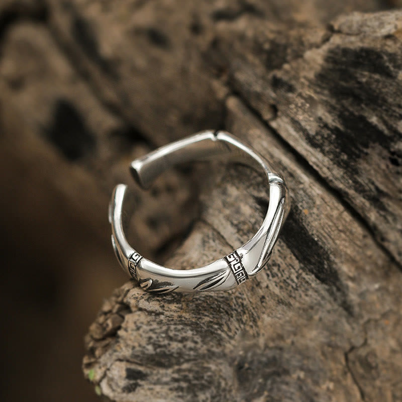 Buddha Stones Simple Bamboo Design Copper Luck Wealth Adjustable Ring - image 2