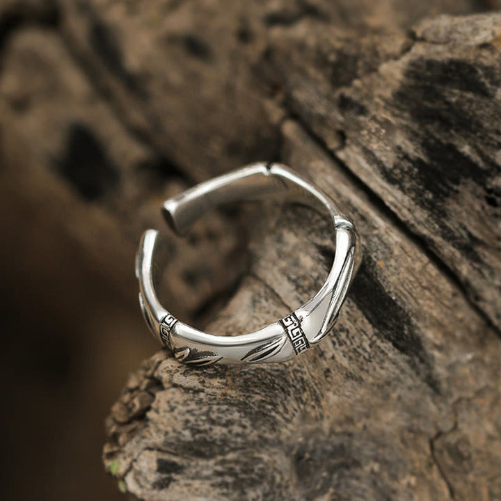 Buddha Stones Simple Bamboo Design Copper Luck Wealth Adjustable Ring - image 2