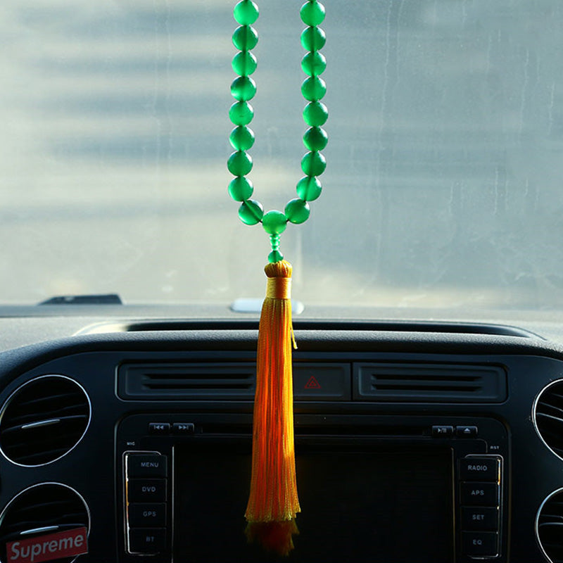 Buddha Stones Natural Green Agate Wrist Mala Power Tassels Pocket Mala Car Decoration - image 4