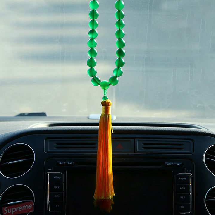 Buddha Stones Natural Green Agate Wrist Mala Power Tassels Pocket Mala Car Decoration - image 4