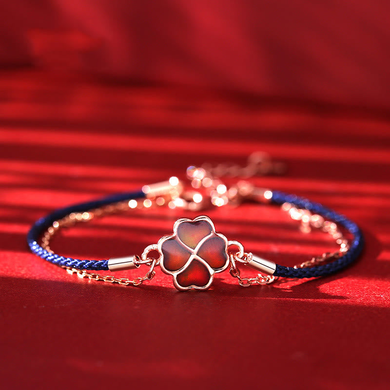 Buddha Stones 925 Sterling Silver Color-changing Four Leaf Clover Luck Protection Red String Bracelet - Blue Four Leaf Clover(Bracelet Size 14+4cm) - image 8