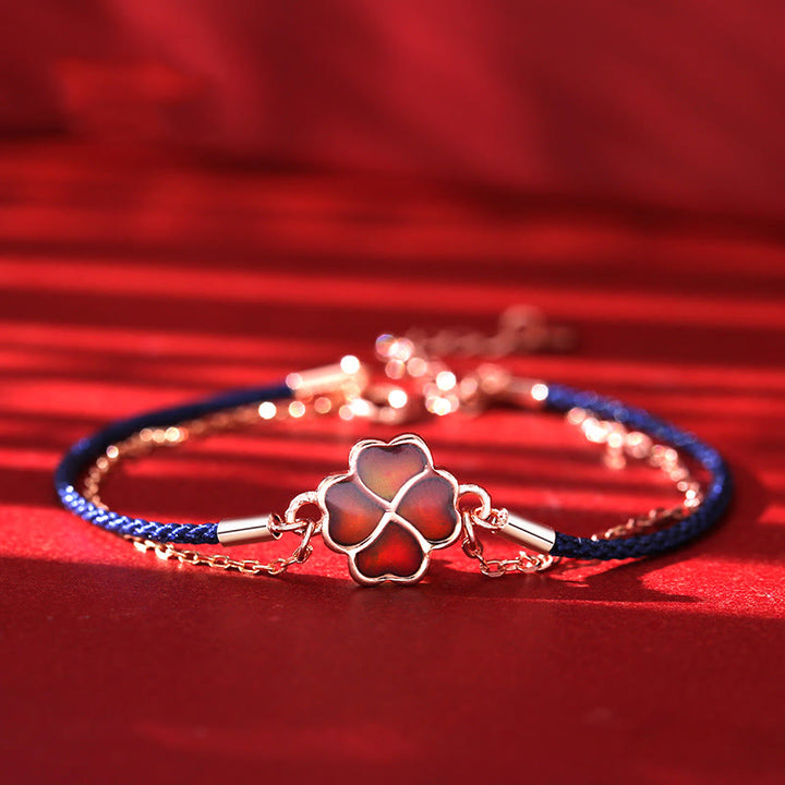 Buddha Stones 925 Sterling Silver Color-changing Four Leaf Clover Luck Protection Red String Bracelet - Blue Four Leaf Clover(Bracelet Size 14+4cm) - image 8