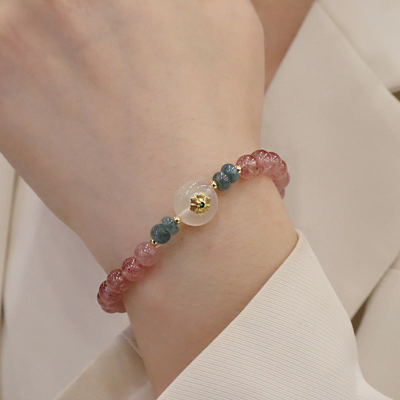 Buddha Stones Natural Strawberry Quartz Chalcedony Jade Healing Bracelet - image 4