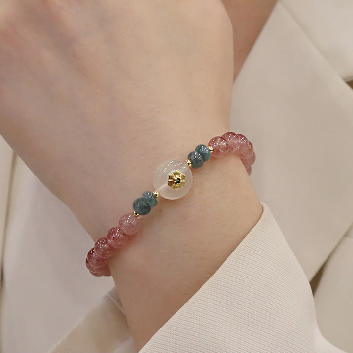 Buddha Stones Natural Strawberry Quartz Chalcedony Jade Healing Bracelet - image 4