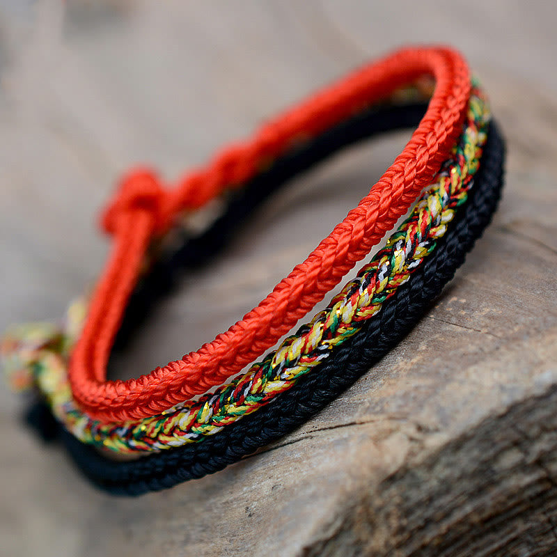Buddha Stones Tibetan Handmade Eight Thread Peace Knot Protection Braided String Bracelet - Three Colors Combined (Buy 2 Get 1 Free)-19cm - image 0