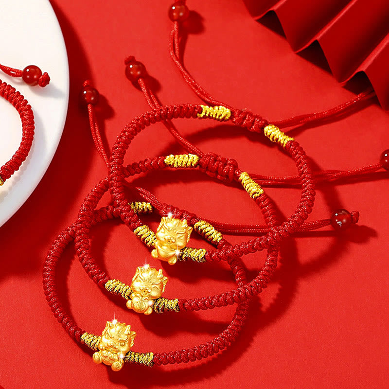 Buddha Stones 999 Sterling Silver Year of the Dragon Copper Coin Fortune Dragon Fu Character Luck Handcrafted Red String Braided Bracelet - image 5