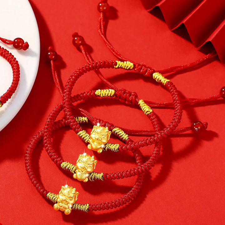 Buddha Stones 999 Sterling Silver Year of the Dragon Copper Coin Fortune Dragon Fu Character Luck Handcrafted Red String Braided Bracelet - image 5