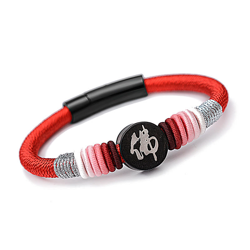 Buddha Stones Buddha Character Ebony Handcrafted Rope Bracelet - Red - 18cm - image 17