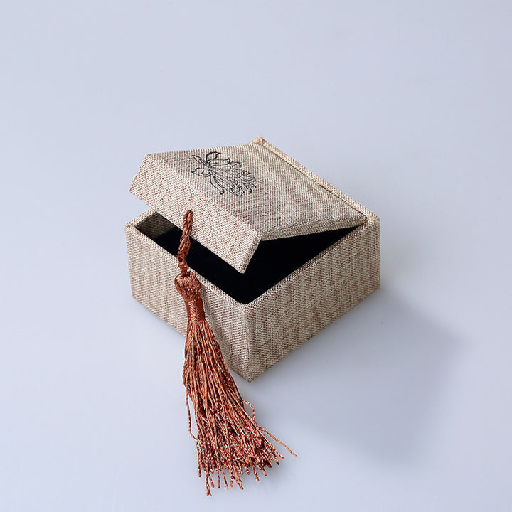 Buddha Stones Lotus Pattern Jewelry Storage Box Gift Box Tassels - Ring Box (60*68*38mm) - image 1
