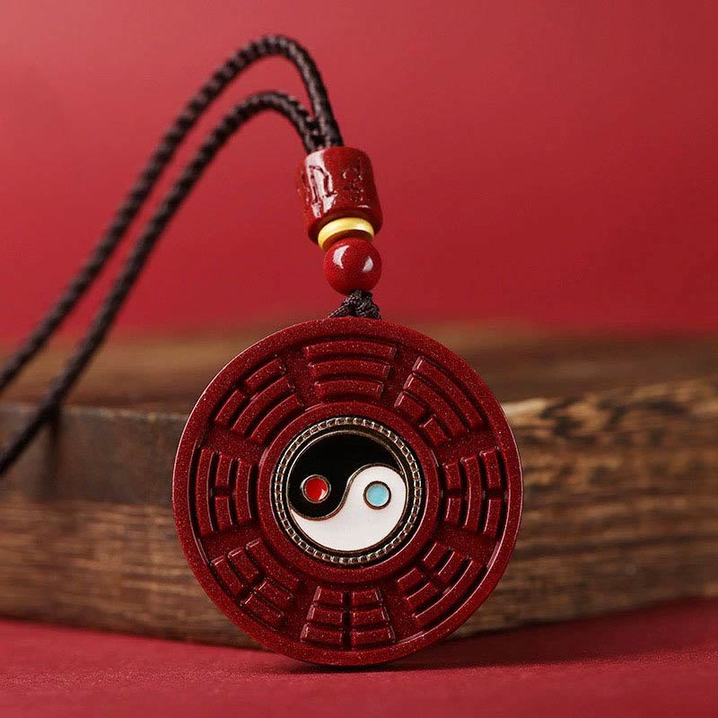 Buddha Stones Natural Cinnabar Bagua Rotatable Yin Yang Keep Away Evil Spirits Necklace Pendant - Cinnabar(Calm♥Concentration) - image 0