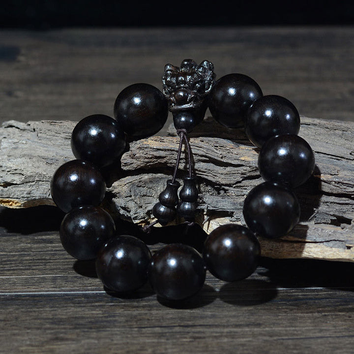 Buddha Stones Rosewood Green Sandalwood Small Leaf Red Sandalwood Dragon Carved Protection Bracelet - image 17