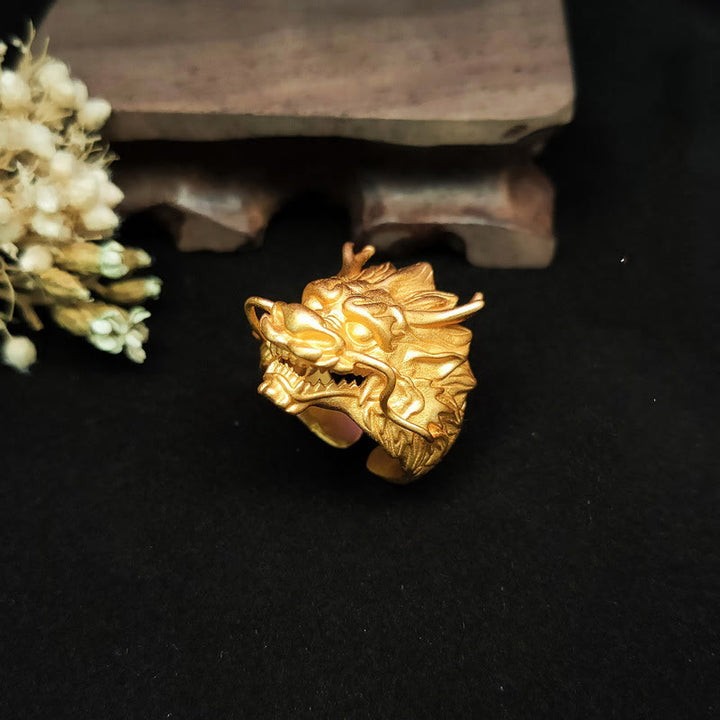 Buddha Stones Golden Dragon Luck Protection Ring - image 3