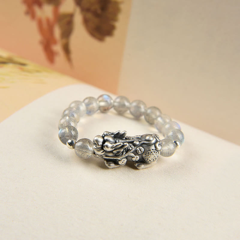 Buddha Stones 925 Sterling Silver Natural Garnet Moonstone Red Agate PiXiu Wealth Ring - Moonstone PiXiu - image 6