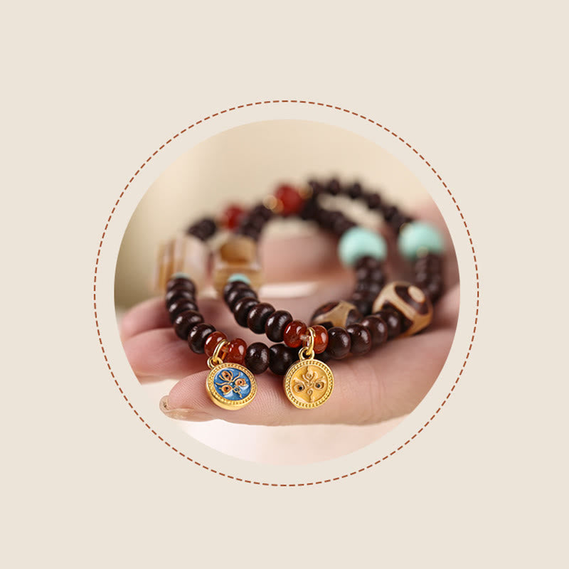 Buddha Stones Natural Tibet Purple Bodhi Seed Dzi Bead God of Wealth Wisdom Bracelet - image 13