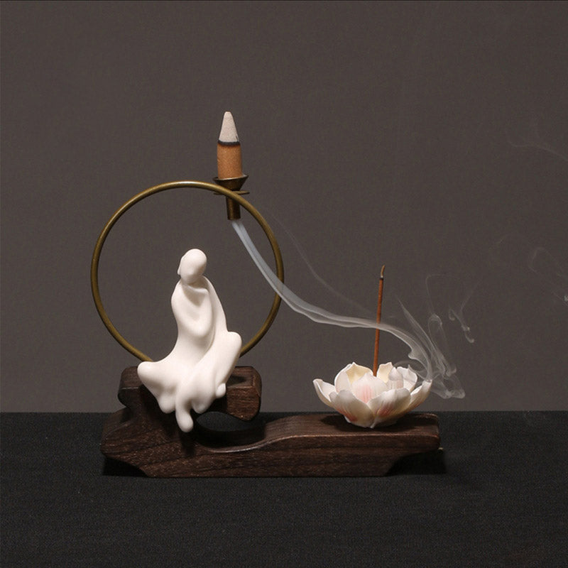 Buddha Stones Ceramic Lotus Healing Meditation Incense Burner Decoration - White Enlightenment - image 2