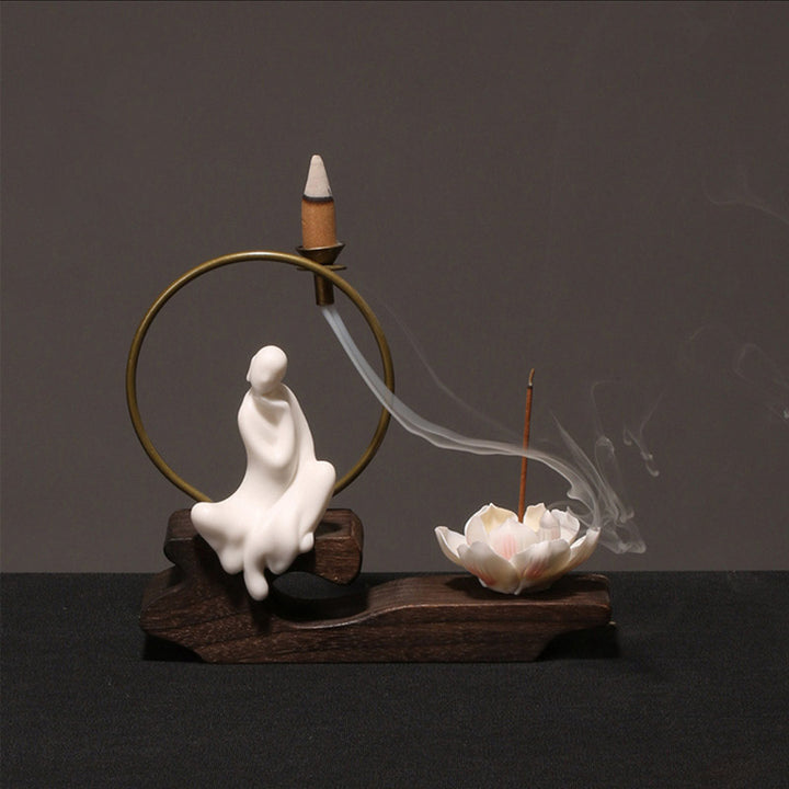 Buddha Stones Ceramic Lotus Healing Meditation Incense Burner Decoration - White Enlightenment - image 2