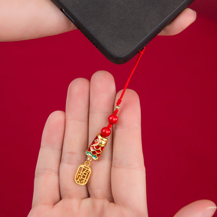 Buddha Stones Koi Fish Cinnabar Attracting Wealth Wish Ruyi Charm Luck Phone Hanging Decoration - image 11