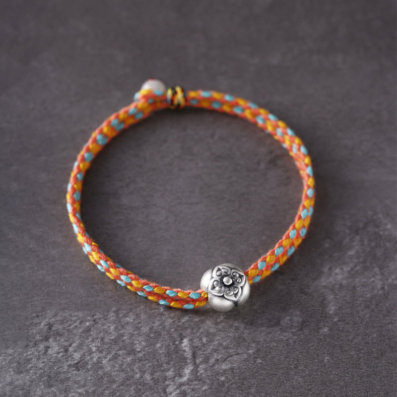Buddha Stones 999 Sterling Silver Persimmon Luck Multicolored Braided Bracelet - image 5