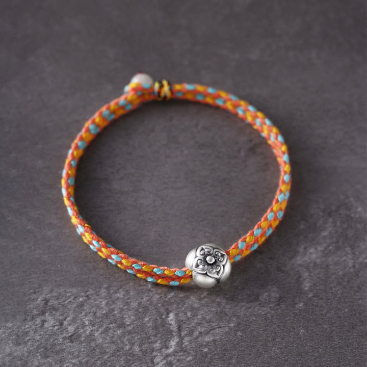 Buddha Stones 999 Sterling Silver Persimmon Luck Multicolored Braided Bracelet - image 5