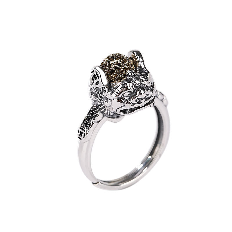 Buddha Stones 925 Sterling Silver PiXiu Copper Coin Wealth Adjustable Ring - image 6