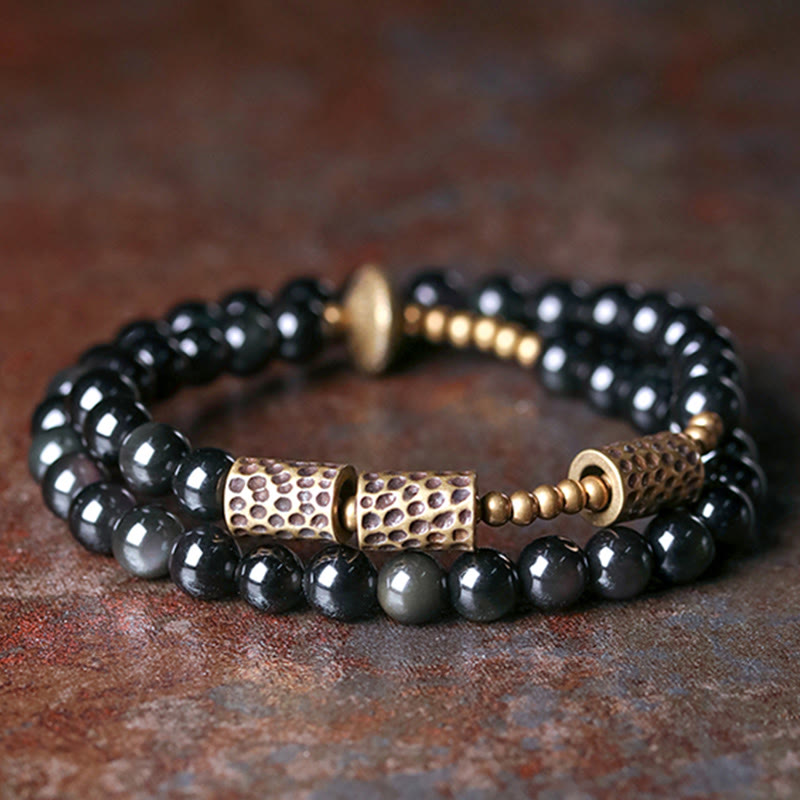 Buddha Stones Rainbow Obsidian Copper Love Double Wrap Bracelet - 18cm - image 0