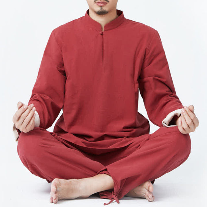 Buddha Stones Spiritual Zen Meditation Yoga Prayer Practice Cotton Linen Clothing Men's Set - Red - US/UK/AU44，EU54 (3XL) - image 8