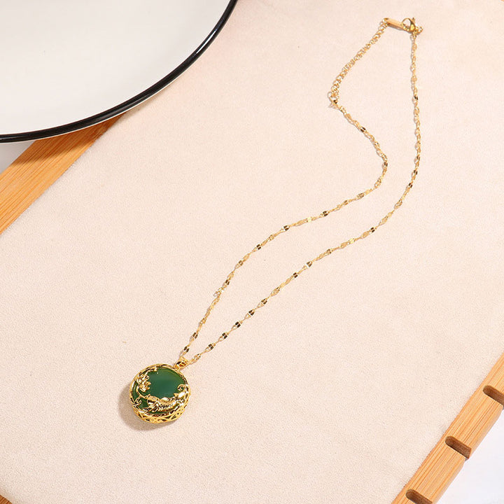 Buddha Stones Natural Jade Koi Fish Lotus Luck Necklace Pendant - image 2