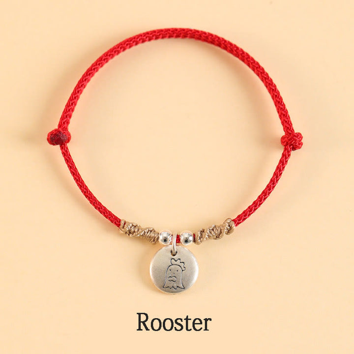 Buddha Stones Handmade 999 Sterling Silver Year of the Dragon Cute Chinese Zodiac Luck Braided Bracelet - Red Rope - Rooster(Wrist Circumference 14-17cm) - image 21
