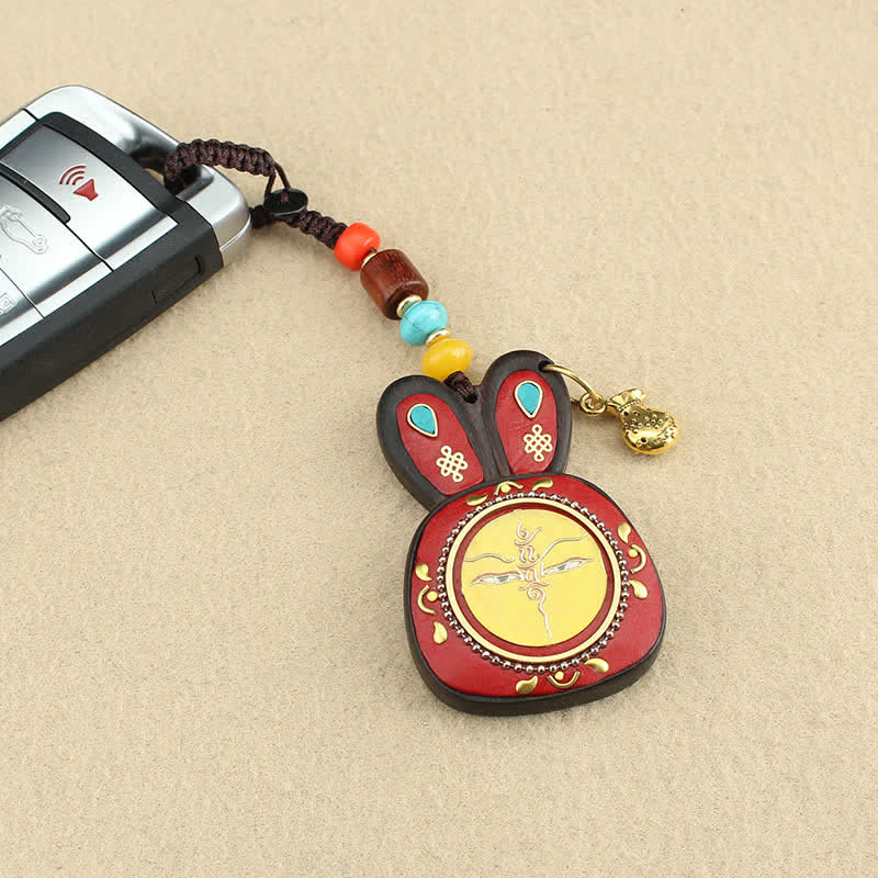 Tibet Ebony Five God of Wealth Thangka Key Chain - image 2
