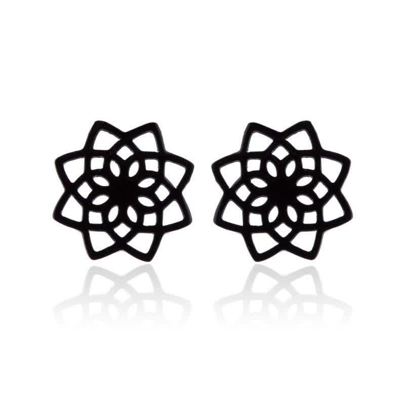 Tibetan Lotus Pattern New Beginning Stud Earrings - Black - image 5