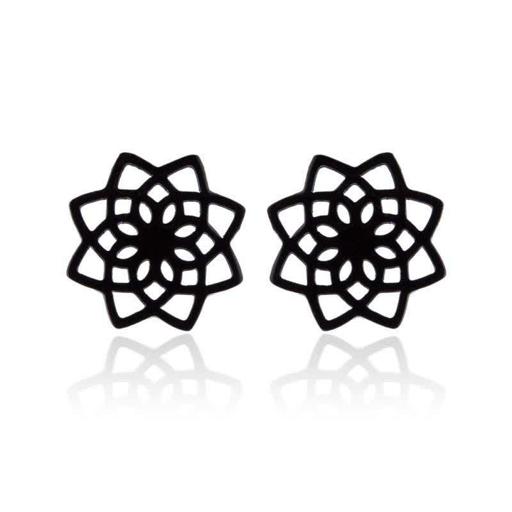 Tibetan Lotus Pattern New Beginning Stud Earrings - Black - image 5