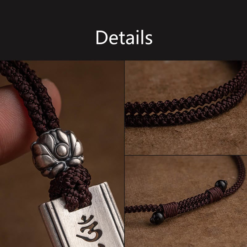 Buddha Stones 999 Sterling Silver Om Mani Padme Hum Engraved Lotus Wisdom Necklace Pendant - image 3