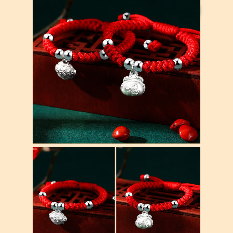 Buddha Stones 925 Sterling Silver Handmade Fu Character Lucky Money Bag Chinese Lock Charm Bell Lotus Copper Coin King Kong Knot Braided Kids Bracelet - image 19