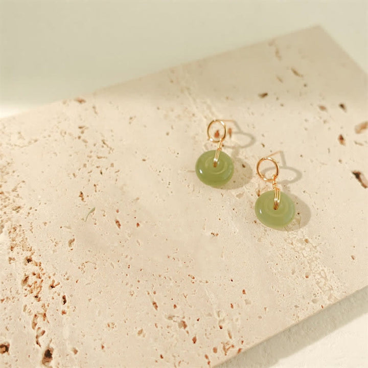 Buddha Stones Round Jade Peace Buckle Luck Drop Earrings - image 8