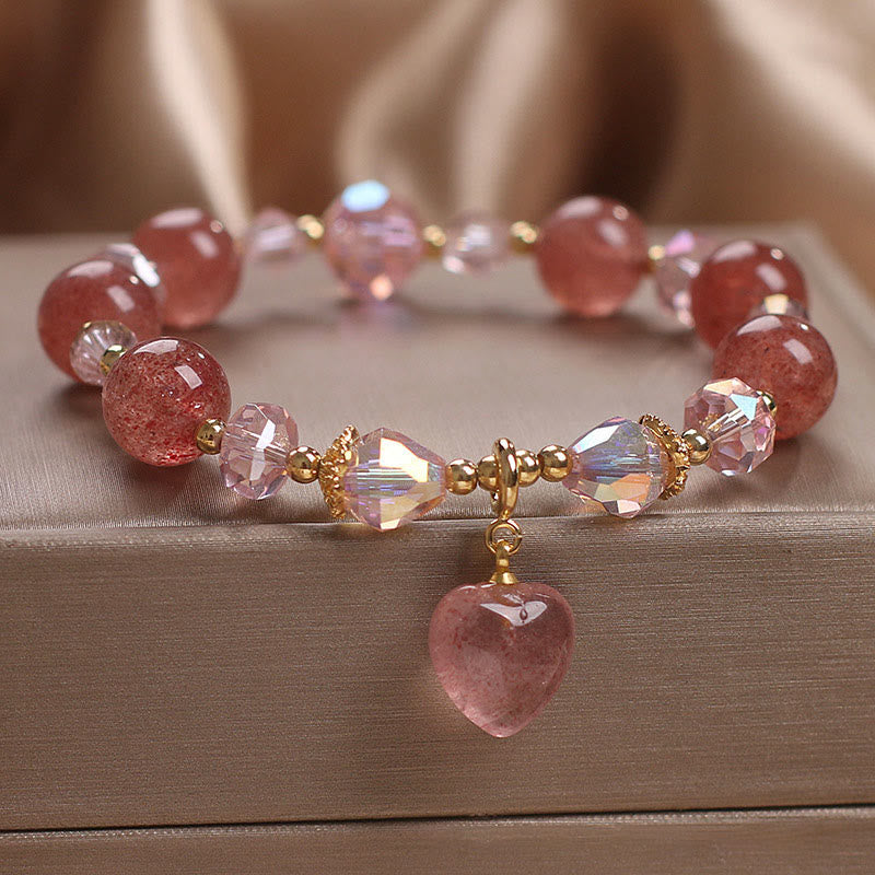 Buddha Stones Natural Strawberry Quartz Crystal Love Heart Healing Positive Bracelet - Strawberry Quartz(Love♥Healing) - image 0