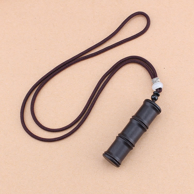 Buddha Stones Ebony Wood Bamboo Pattern Ghau Prayer Box Peace Necklace Pendant - Bamboo(Thin Rope) - image 7