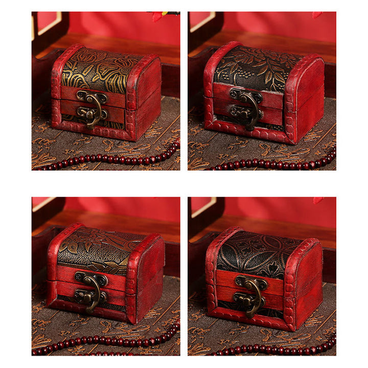 Buddha Stones Retro Small Wood Jewelry Box Lotus Golden Grape Copper Coin Daffodil Grass Flower Jewelry Storage Box - image 13