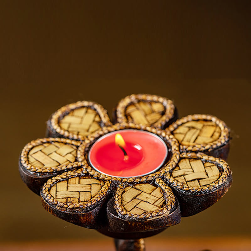 Buddha Stones Hand Pattern Wood Candlestick Home Candle Holder Decoration - image 18