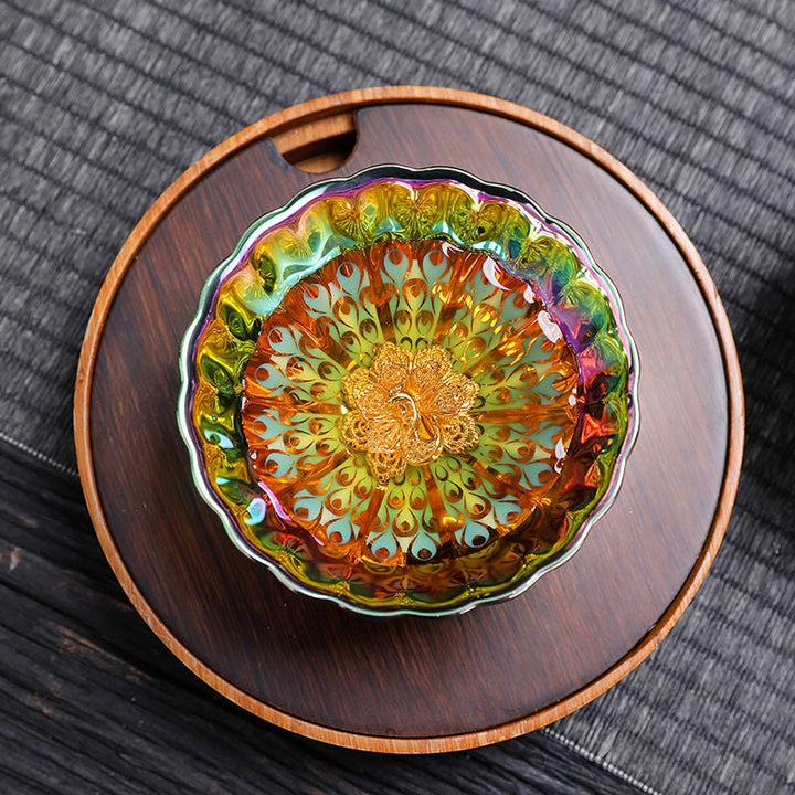 Buddha Stones Vivid Peacock Lotus Inlaid Design Colorful Chinese Jianzhan Ceramic Teacup Kung Fu Tea Cup - image 5