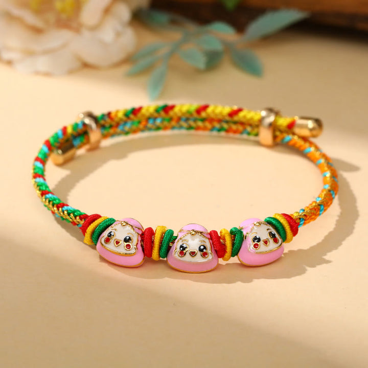 Buddha Stones Colorful Rope Zongzi Pattern Luck Handmade Child Adult Bracelet - Golden Colorful Rope-Three Zongzi (Pink)(Wrist Circumference 12-20cm) - image 8