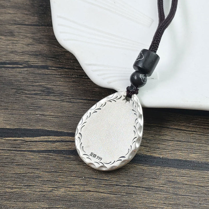Buddha Stones Vintage 999 Sterling Silver Yin Yang Bagua Water Drop Design Balance Harmony Necklace Pendant - image 2