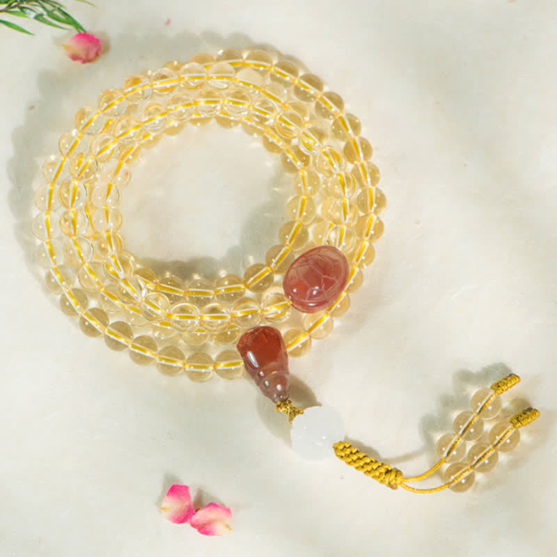 Buddha Stones 108 Mala Beads 925 Sterling Silver Natural Citrine Red Agate White Jade Prosperity Charm Bracelet - image 3