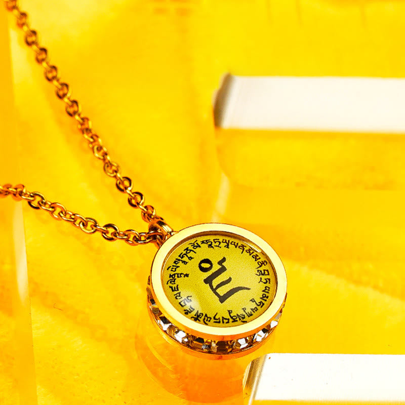 Buddha Stones Tibetan Yellow God Of Wealth Green Tara Buddha Serenity Titanium Steel Necklace Pendant - image 5