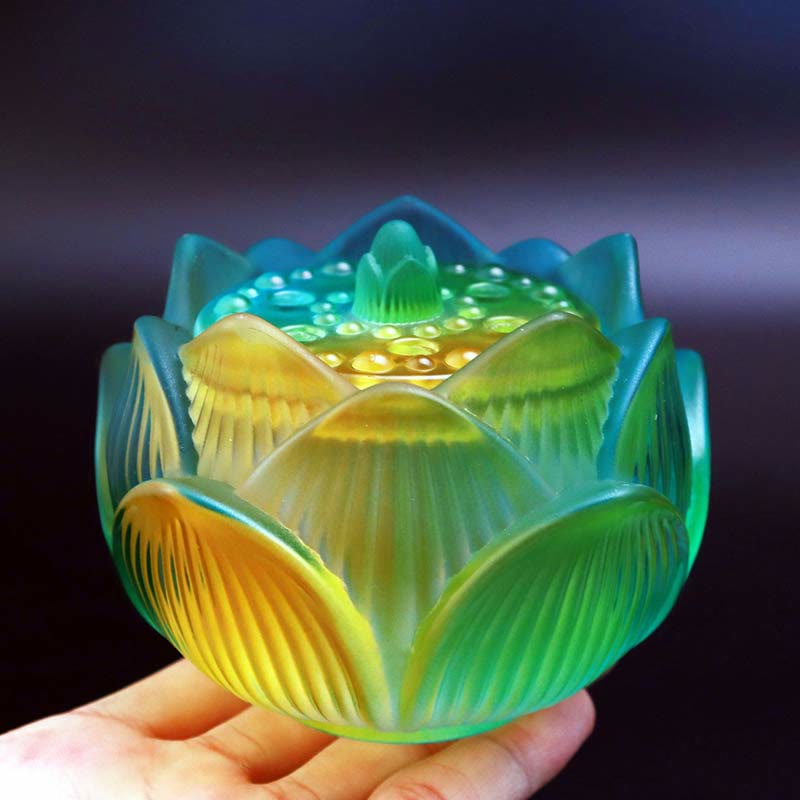 Buddha Stones Lotus Liuli Crystal Healing Meditation Incense Burner - Small Gradient Lotus 10.5*8.3cm - image 0