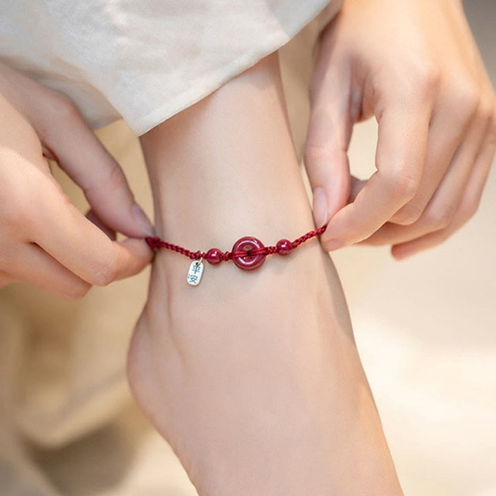 Buddha Stones Handmade Cinnabar Peace Buckle Safe and Healthy Charm Blessing String Bracelet Anklet - image 3